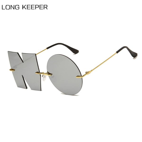 

longkeeper vintage punk letter sunglasses women men luxury rimless sun glasses lady cool retro reflective mirror lens eyewear, White;black