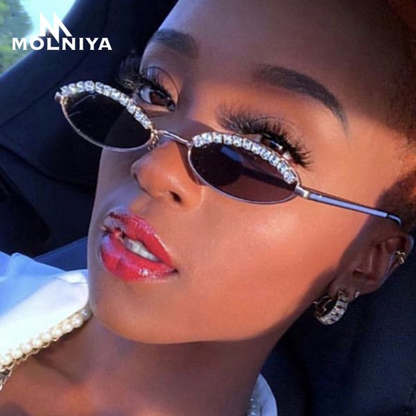 

sunglasses crystal trendy oval cat eye womens brand designer small frame rhinestone sun glaasses, White;black