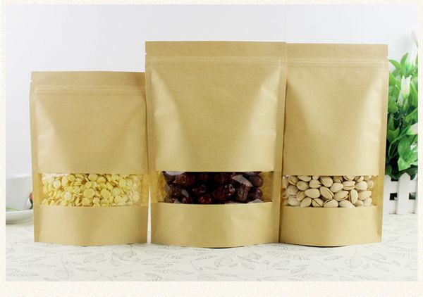 

kraft paper bag stand up gift dried food fruit tea packaging pouches kraft paper window bag retail zipper self sealing bags