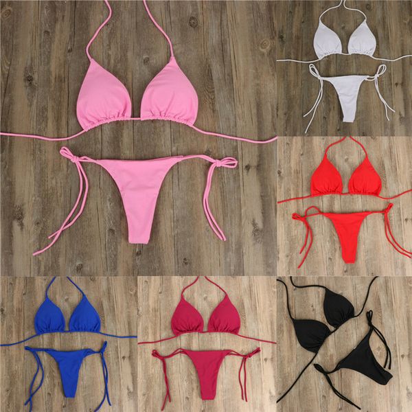 

6 colors womens swimwear micro bikini set tie side g string thong beach swimsuit drop shipping, White;black