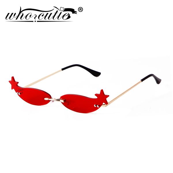 

fashion frameless sunglasses women 2020 brand design rimless frame red lens retro punk pentagram sun glasses cool style s306, White;black