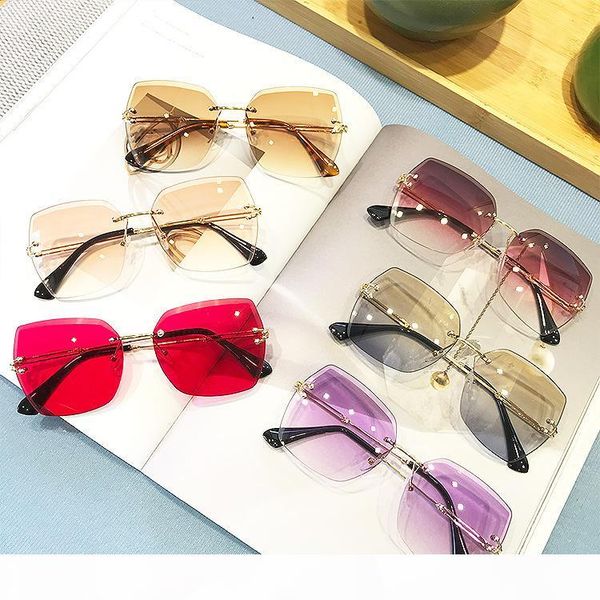 

rimless sunglasses women 2018 brand designer irregular trimming red lens sun glasses female metal frame eyewear uv400 fml, White;black