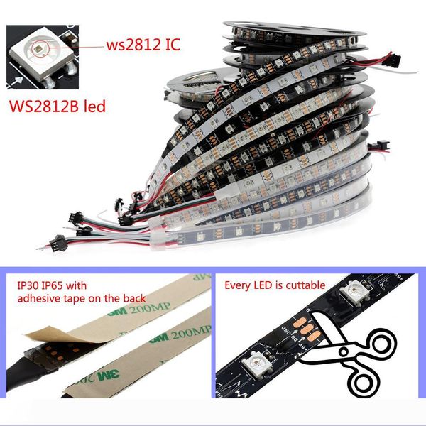 

dc5v individually addressable ws2812b led strip light white black pcb 30 60 144 pixels, smart rgb 2812 led tape ribbon waterproof ip67 ip20