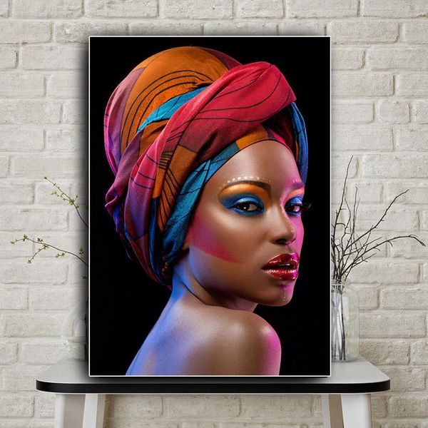 

Sexy Makeup African Woman Canvas Painting Red Lips Girl Posters and Prints Scandinavian Cuadros Wall Art Picture for Living Room