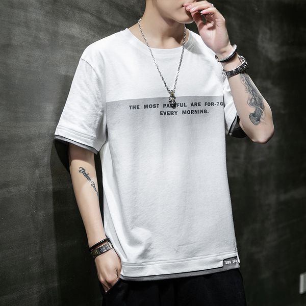 

summer short sleeve t-shirt men pure cotton crew neck korean-style trend ins students versatile half casual base shi -40, White;black