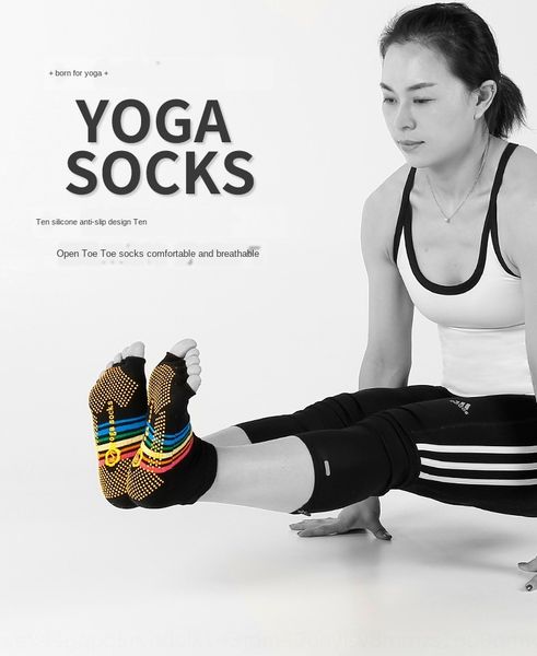 

9jxjr back yoga open finger open back yoga sports anti-slip athletic non-slip trampoline five finger socks women's cotton floor fitness, Black