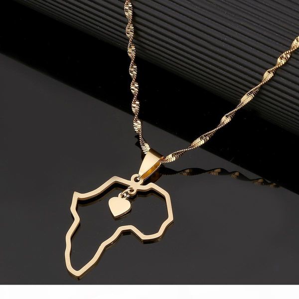 

y gold plated stainless steel african map pendant necklace jewelry heart charm map of africa jewelry, Silver