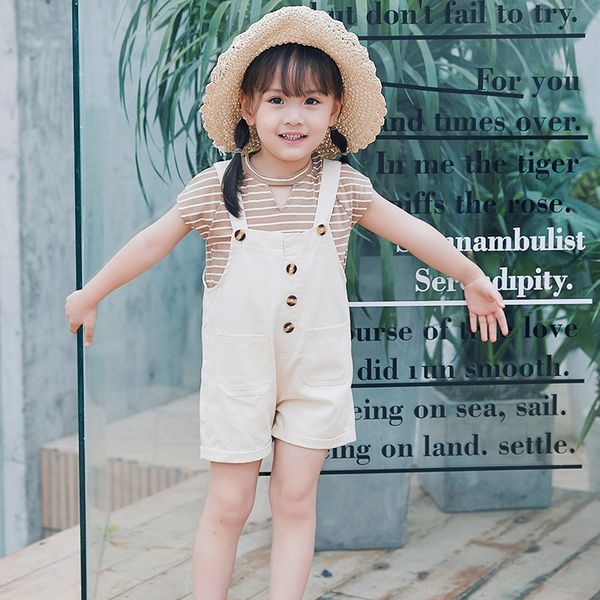 

2020 new korean capri pants girlspants small and medium children's suspender 79195 sling shortsshorts and shorts, Blue