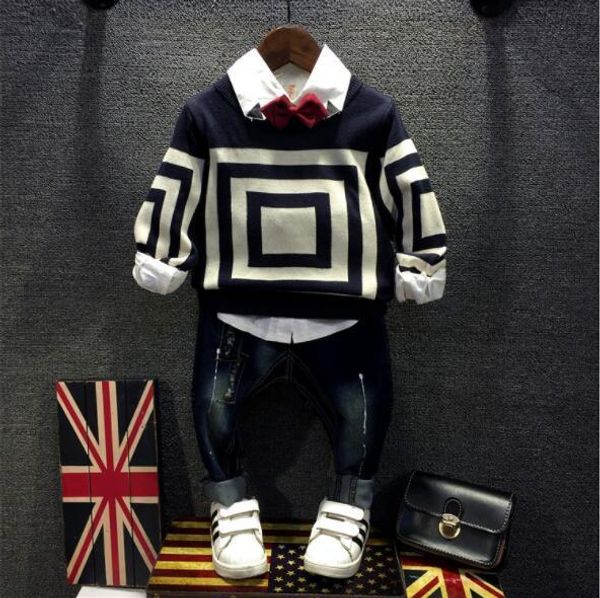 

a16 детских весенний свитер новых мальчиков трикотажного модный свитер из трех частей костюма 2020 y200713, Blue