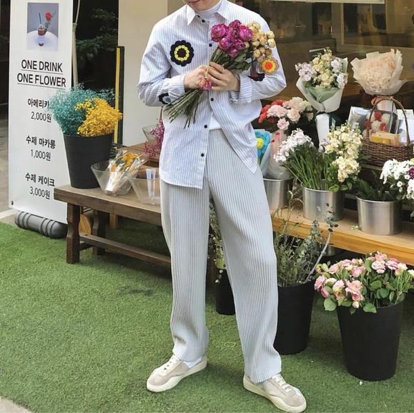 

горячий miyake раза вэнь стиль моды твердых мужчин широкую ногу штаны в наличии, Black