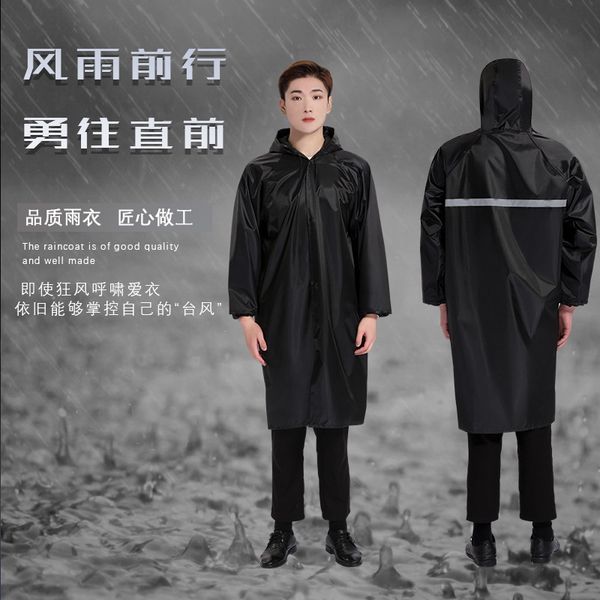 

pdsyo oxford cloth reflective strip rain large reflective wind coat oxford windbreaker hat brim long one-piece trench coat poncho labo