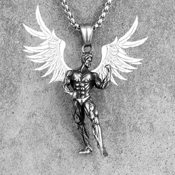 

fitness bodybuilding long men necklaces pendants chain punk for boyfriend male stainless steel jewelry creativity gift wholesale, Silver
