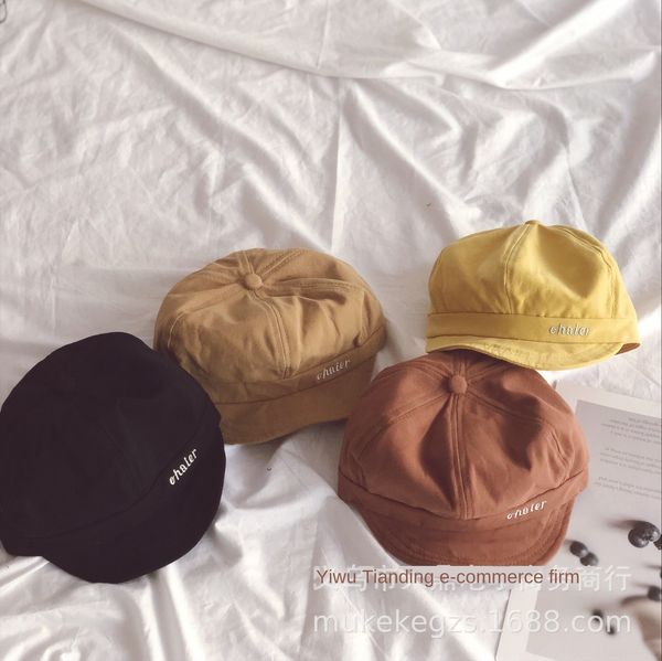 

bb5kn personalized children's solid color letter embroidery fashion all-match cute painter octagonal hat baby octagonal hat painter&#03, Yellow