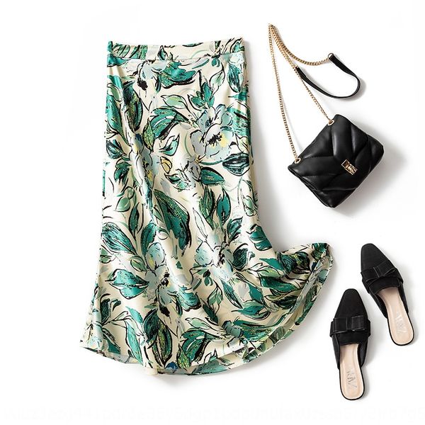 

0dm3f vertical drop a- line dress fishtail long silky triacetate satin silk skirt women's summer mid-length high waist a- line dress pr, Black