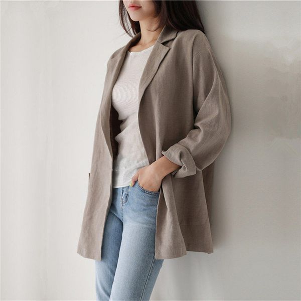 

summer women chic simple full sleeves single button office ladies fashion vintage loose all match blazer large size, White;black