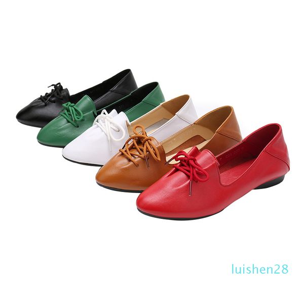 

2020 women lacing flat shoes woman spring genuine leather shoes soft comfortable pointed toe single women flats l28, Black