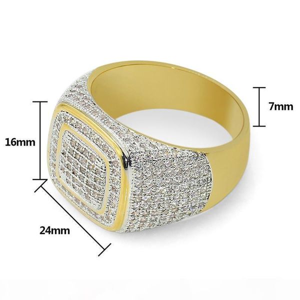 

o hip hop 18k gold cluster planted cz iced out brass rings for men crystal ring for men women, Silver