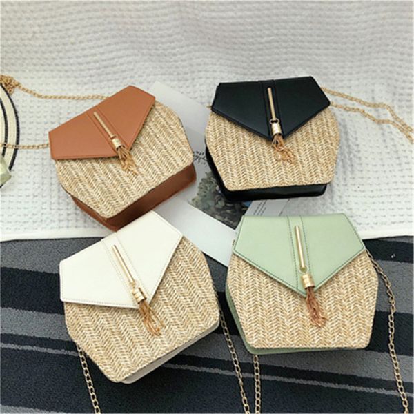 

new hexagon women bag drawstring weaves bag single shoulder lady female balck green ing