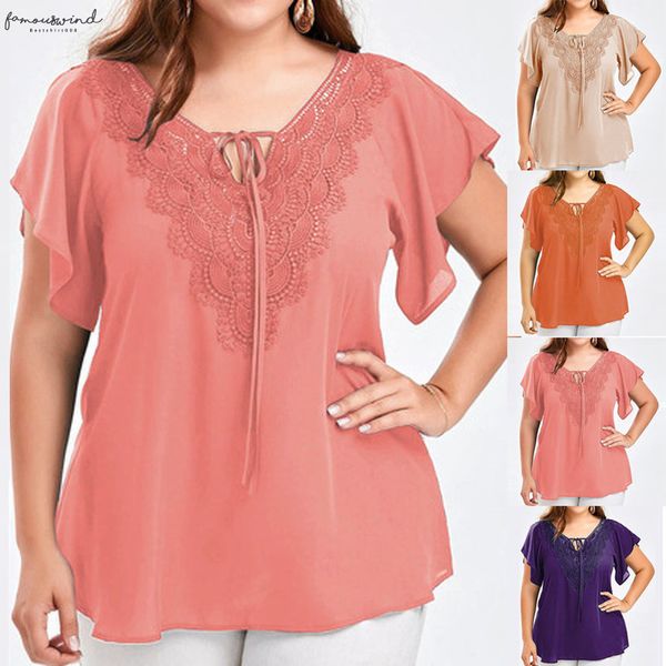 

summer bat wing women front up blouse lady lace short sleeve tunique dente chemise femme tee shirt blusas mujer, White