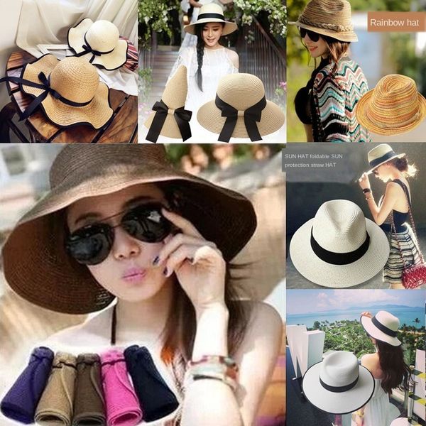 

female beach summer sun travel big eaves beach sun summer bow straw hat butterfly straw hat korean fashion, Blue;gray