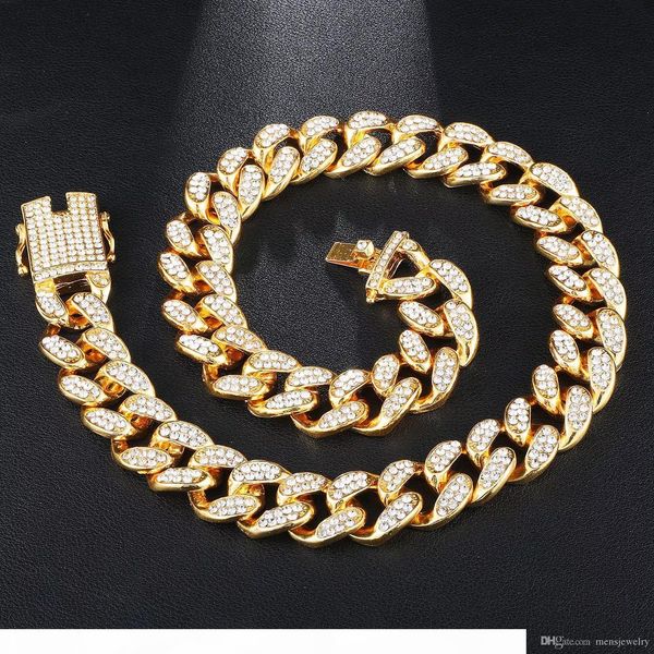

luxury designer jewelry mens necklace hip hop iced out cuban link chain bling diamond tennis statement fashion charm rapper jewlery 19mm men, Black
