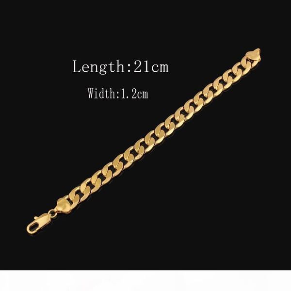 

i 24 k yellow gold gf plated 12 mm cuban (curb )link chain bracelet -china lifetime warranty, Black