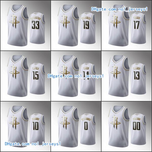 

houston rockets james harden russell westbrook tyson chandler clint capela white nba 2020 golden edition custom jersey, Black