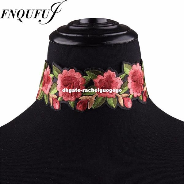 

luxury embroidered floral statement choker necklace rose flower chocker collar necklace bijoux fashion jewelry, Golden;silver