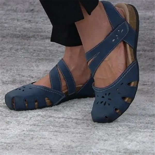 

women sandals 2020 new spring summer flat hollow out ladies shoes buckle non-slip solid color women's sandals beach shoes, Black