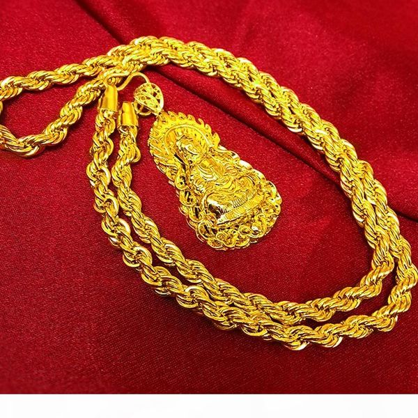 

vintage 18k yellow gold filled buddha pendant necklace twisted chain buddhist beliefs necklace men women classic style gift, Silver