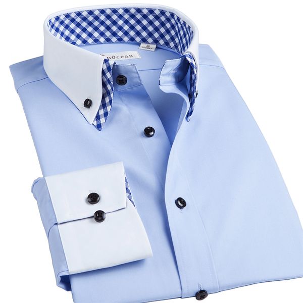 DEEPOCEAN Herren-Hemd, weiß, langärmelig, koreanisches Hemd mit Doppelkragen, schmale Passform, Baumwolle, Business, Arbeit