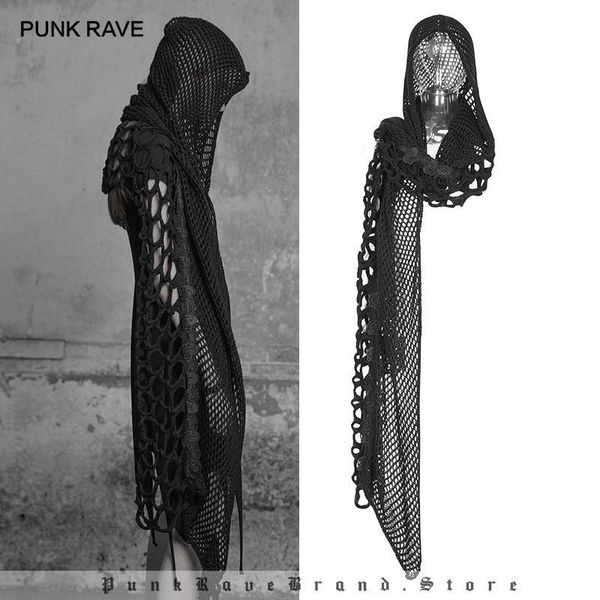 

punk rave women's dark gothic female scarf caps personality fashion girl black mesh lace knitted wool with hood design scarves, Blue;gray