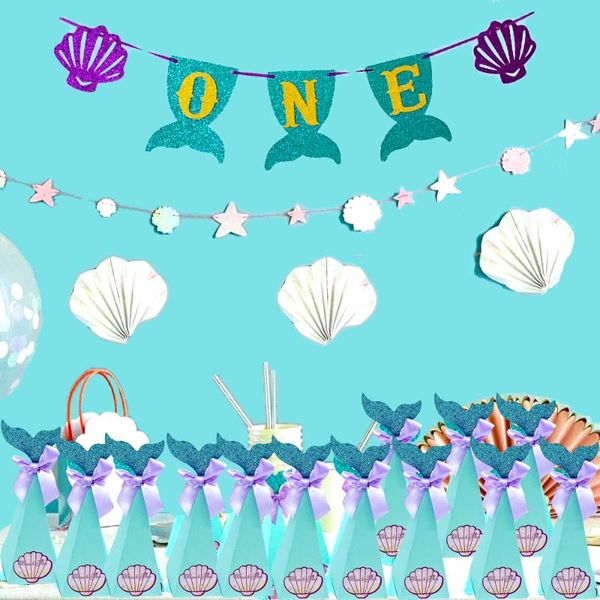 

100/50/20pcs mermaid favor box birthday party decorations diy paper box baby shower boy girl little mermaid candy boxes