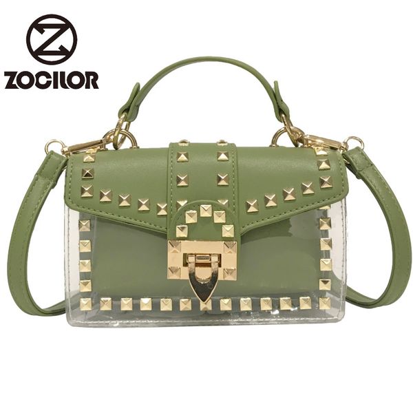 

2 sets brand designer woman bag fashion messenger bag chains shoulder female rivets transparent square purses and handbags