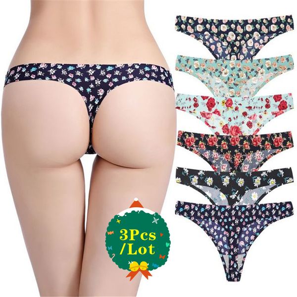 

3pcs/lot cotton women's g-string thong panties string floral underwear seamless women briefs lingerie low-rise pants s  l, Black;pink