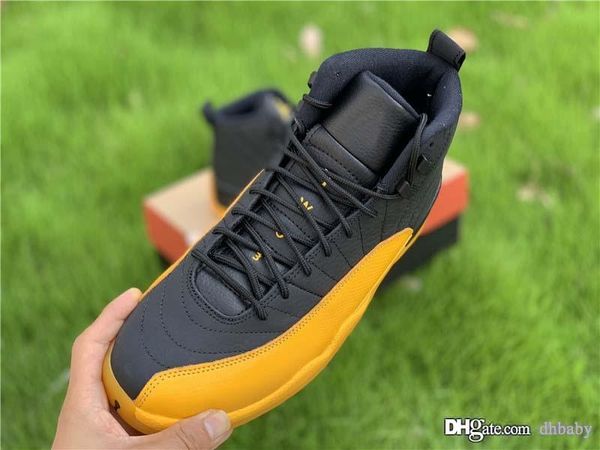 

new air authentic 12 pe university gold men basketball shoes black 12s real carbon fiber retro outdoor sneakers 130690-070 with box