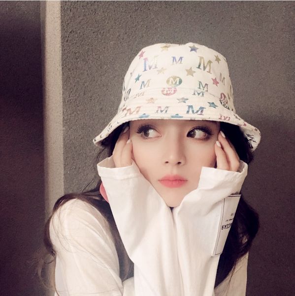 

2020 new fashion all-match sunshade basin bucket toque bucket graffiti letter fisherman hat foldable women's hat fashion, Blue;gray