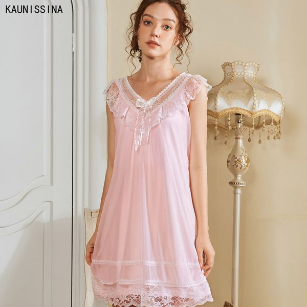 

cotton lace nightgown for summer sleeveless retro cute sweet princess nightdress home sleeping dress night gown cotton, Black;red