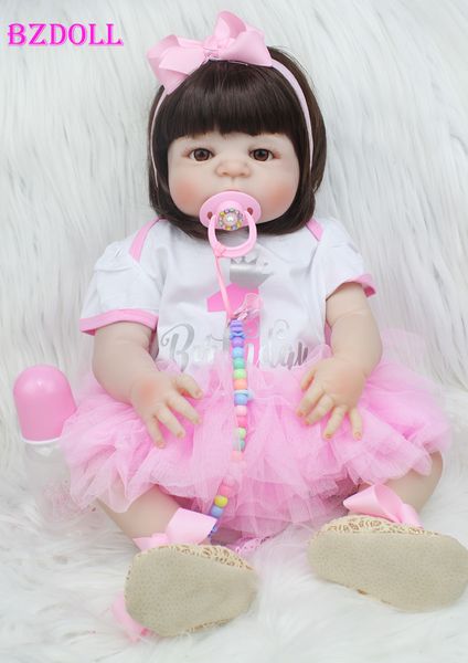 

55cm full silicone reborn baby doll toys like real newborn princess toddler girls babies doll birthday gift child bathe toy t200712, White