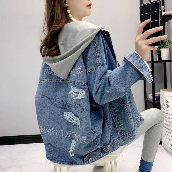 

ljolk все матч джинсового пальто женской весна и top coat алмазной осень новой 2020 студента поддельные из двух частей прострочки капюшона р, Black;brown