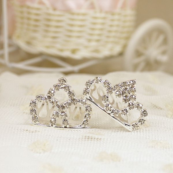 

korean children's rhinestone accessories accessories small rhinestone crown fork comb girl crystal hair comb hair clip, Slivery;white