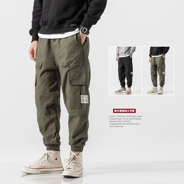 

men's streetwear casual pants tactical pants male cargo ankle banded loose capri-pants sports harlan joggers khaki, Black