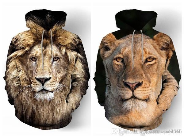 

men 3d new digital print zipper cardigan male long sleeve sweater hooded lion fiercehoodies & sweatshirts jacket coat thick clothing, Black