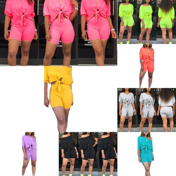 

9549#2020 fashion off-shoulder sleeve off-umbilical shorts two-piece suit women's clothes suit clothing clothing, Gray