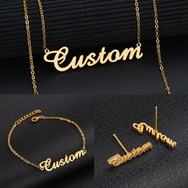 

personalized custom 18k gold plated stainless steel script name necklace charm nameplate necklace jewelry gift chain choker necklaces, Silver