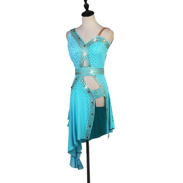 

stage wear latin dance fringe dress competition hip hollow high vent skirt cha rumba samba salsa dark green quality lq176, Black;red