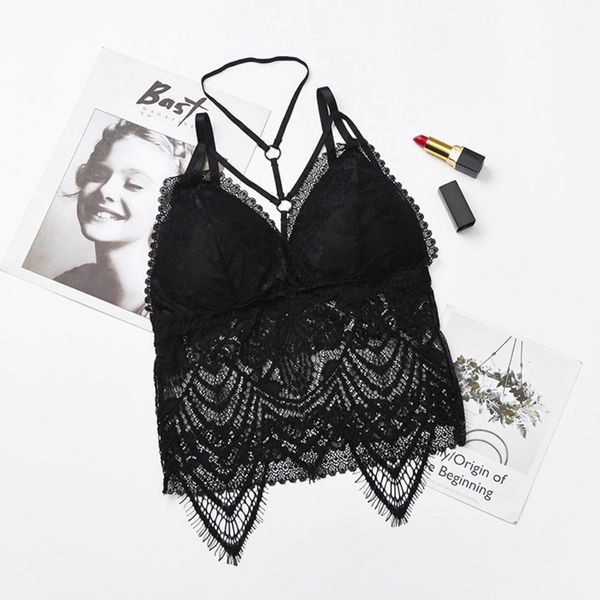 

camisoles & tanks summer women underwear push up wireless lace bralette embroidered black deep v red bras, Black;white
