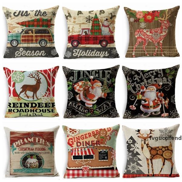 

christmas pillow case retro linen cushion cover square throw pillow covers pillowcase santa elk printed 18 designs 30pcs yw1552