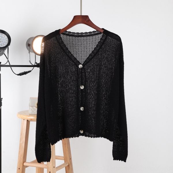 

jhq0h korean style v-neck ice air conditioning jacket silk knitted cardigan women's coat 2020 new summer air conditioning long sleeve t, White;black