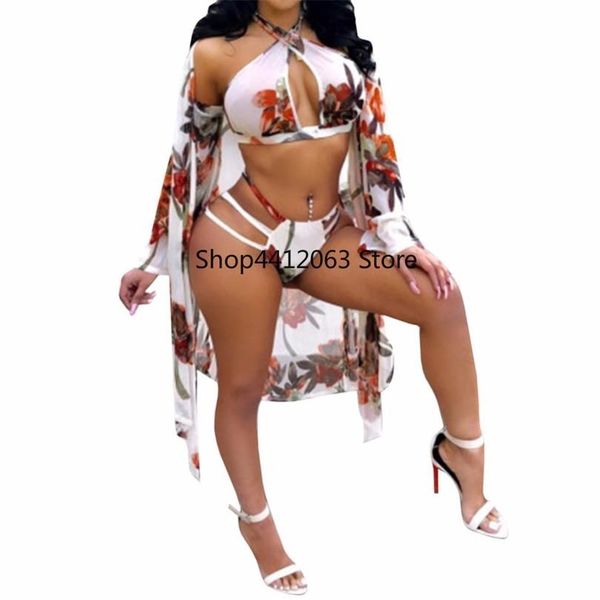 

2019 women swimsuit swimwear floral printed bikini set cover ups brazilian high waist bathing suit